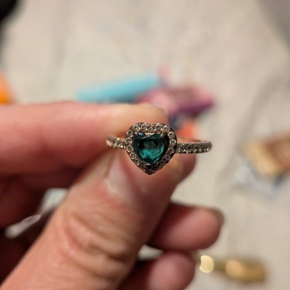 Pandora Heart Ring with Teal and Silver Accents